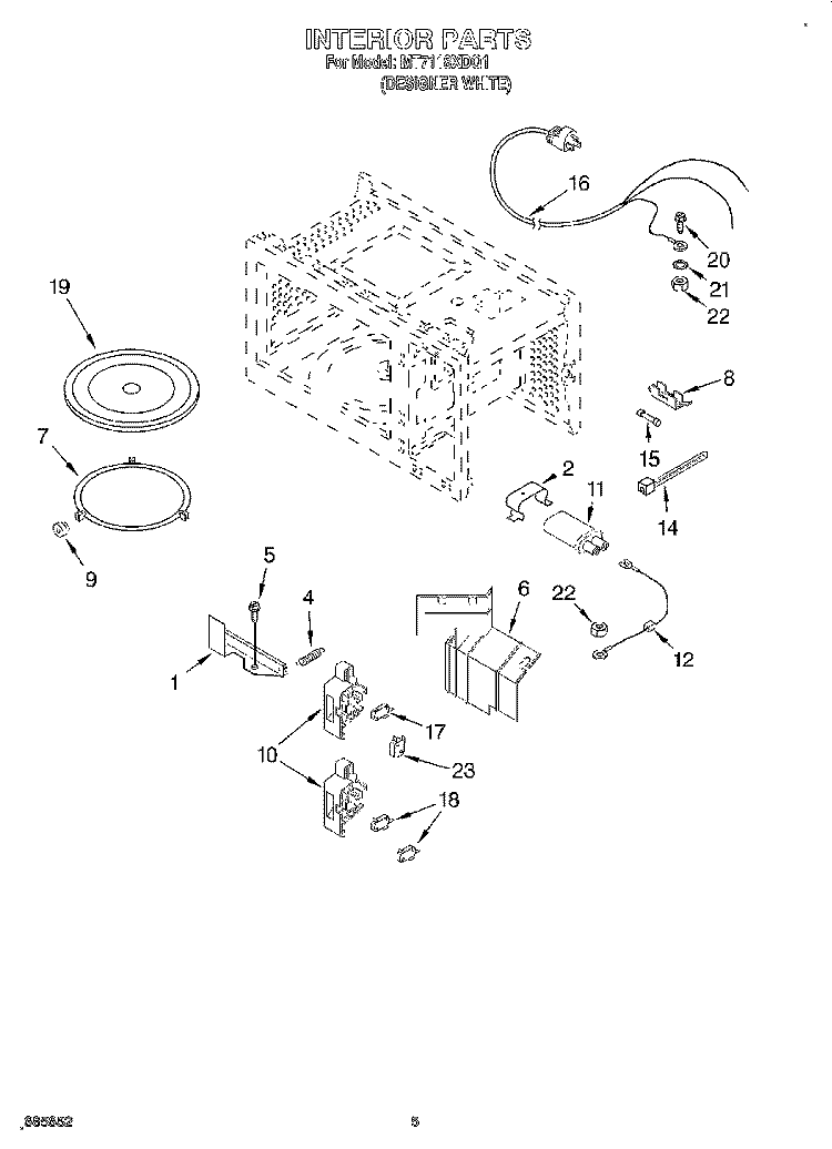 INTERIOR Diagram and Parts List for MT7118XDQ1  Whirlpool Microwave