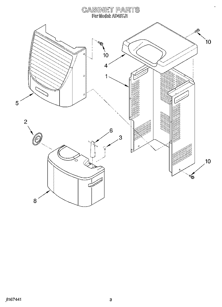 SECTION Diagram and Parts List for AD40TJ1  Whirlpool Dehumidifier