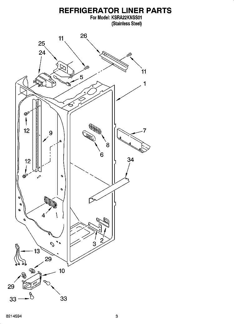 REFRIGERATOR LINER PARTS Diagram and Parts List for KSRA22KNSS01  KitchenAid Refrigerator