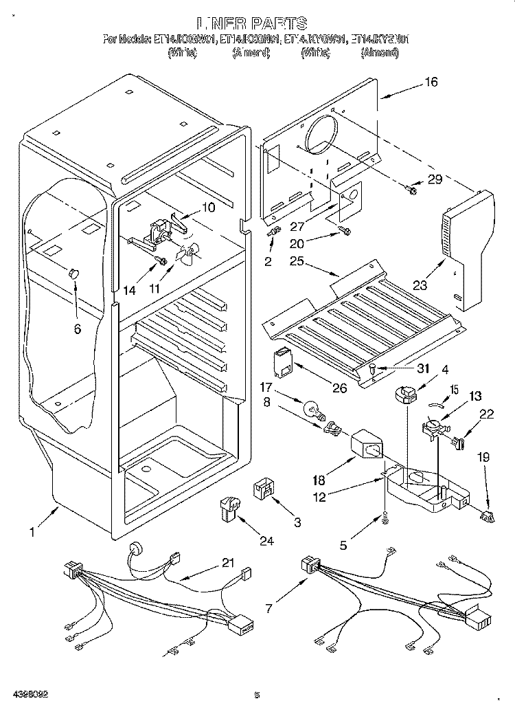 LINER, LIT/OPTIONAL Diagram and Parts List for ET14JKYGN01  Whirlpool Refrigerator