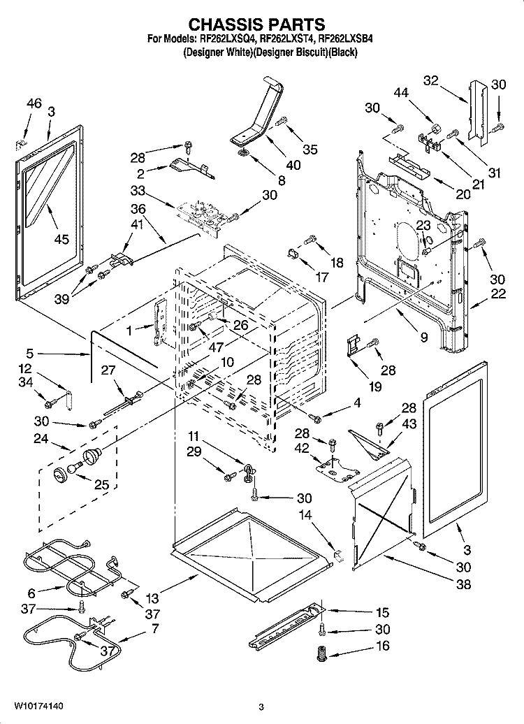 CHASSIS PARTS Diagram and Parts List for RF262LXSB4  Whirlpool Range