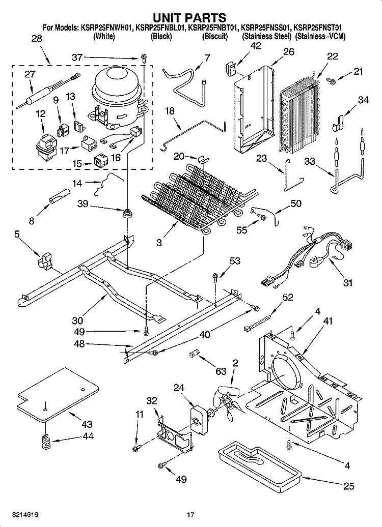 UNIT PARTS Diagram and Parts List for KSRP25FNBL01  KitchenAid Refrigerator