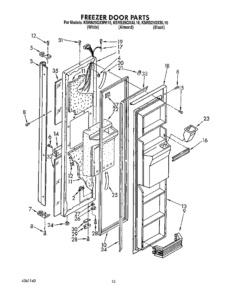 FREEZER DOOR Diagram and Parts List for KSRB25QXAL10  KitchenAid Refrigerator