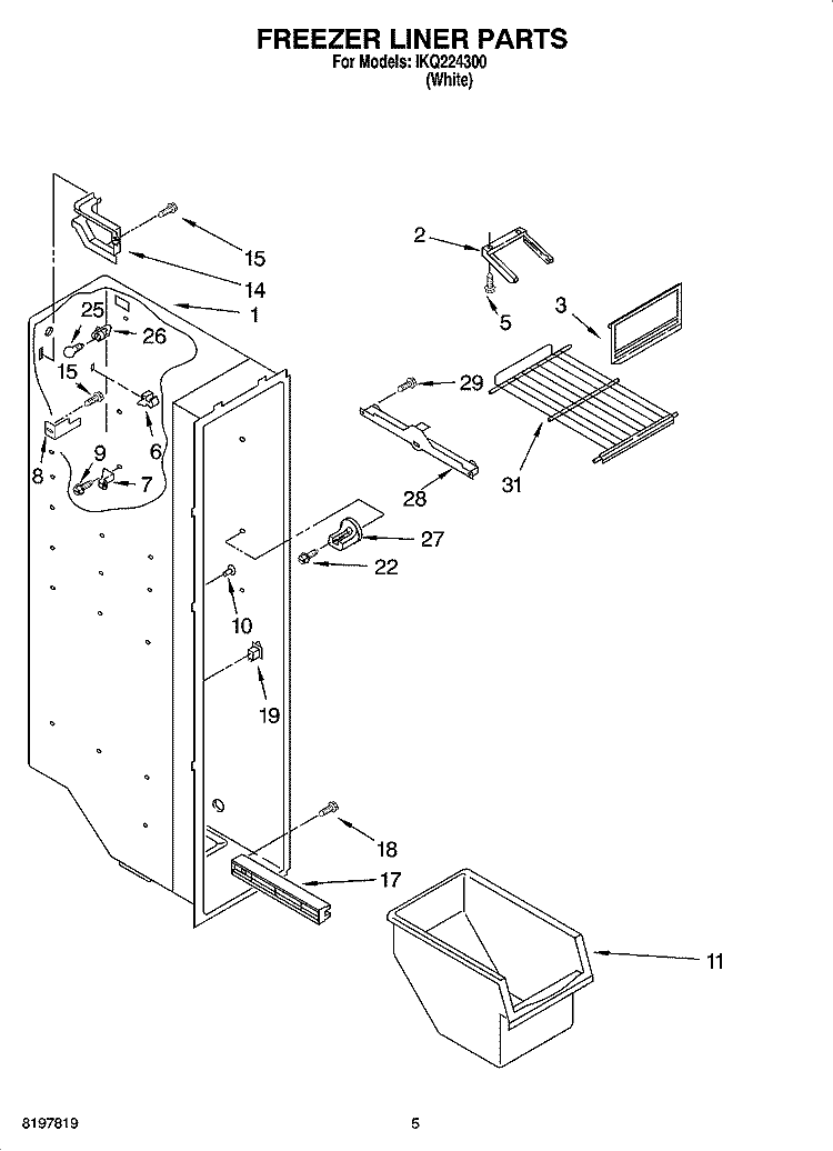 FREEZER LINER PARTS Diagram and Parts List for IKQ224300  Inglis Refrigerator