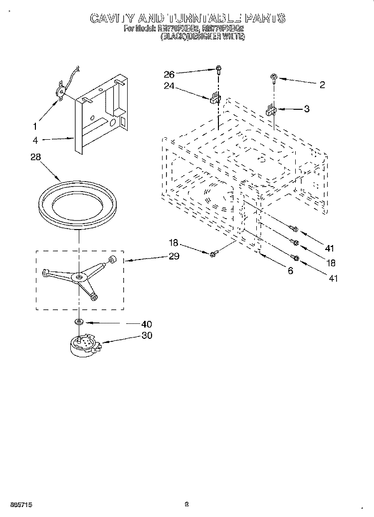 CAVITY AND TURNTABLE Diagram and Parts List for RM770PXBB2  Whirlpool Wall Oven