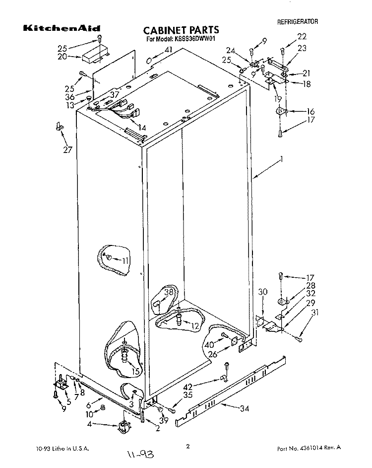 CABINET Diagram and Parts List for KSSS36DWW01  KitchenAid Refrigerator