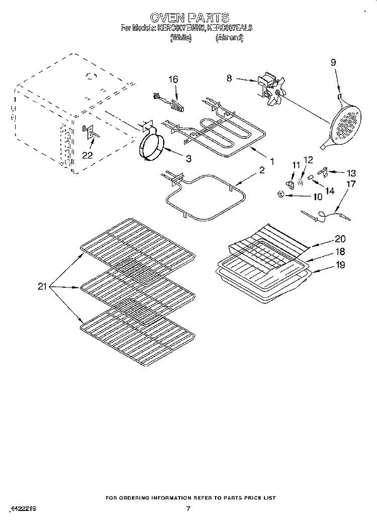 OVEN Diagram and Parts List for KERC607EAL5  KitchenAid Range