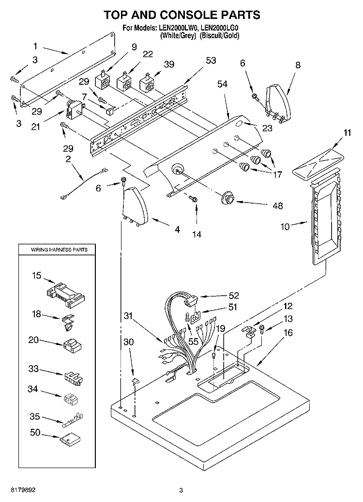 SECTION Diagram and Parts List for LEN2000LW0  Whirlpool Dryer