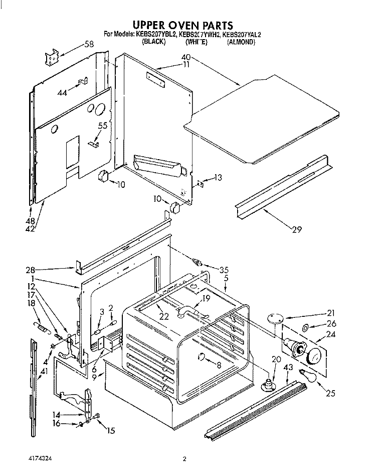 UPPER OVEN Diagram and Parts List for KEBS207YAL2  KitchenAid Wall Oven