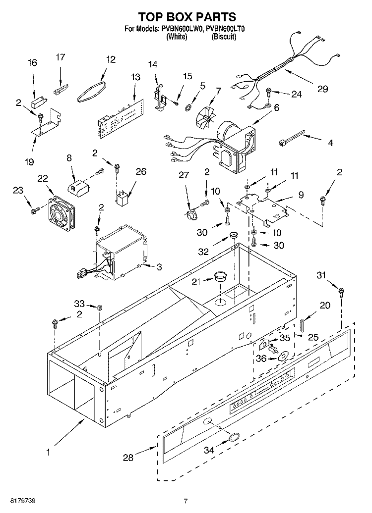TOP BOX Diagram and Parts List for PVBN600LW0  Whirlpool Cabinet