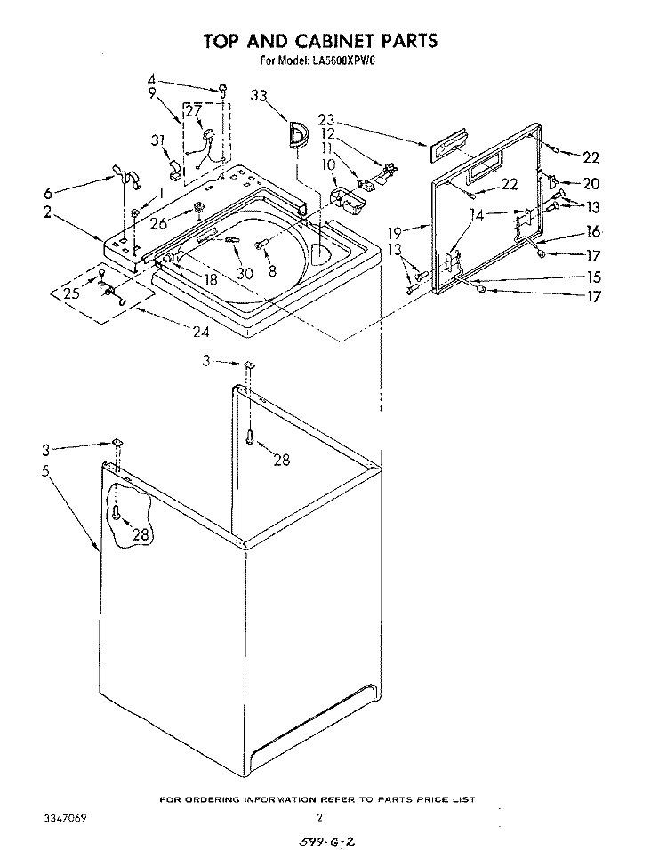 TOP AND CABINET , LITERATURE AND OPTIONAL Diagram and Parts List for LA5600XPW6  Whirlpool Washer
