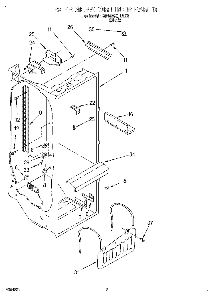 REFRIGERATOR LINER Diagram and Parts List for KSRS25QFBL00  KitchenAid Refrigerator