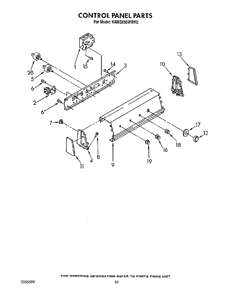 CONTROL PANEL Diagram and Parts List for KAWE860WWH2  KitchenAid Washer
