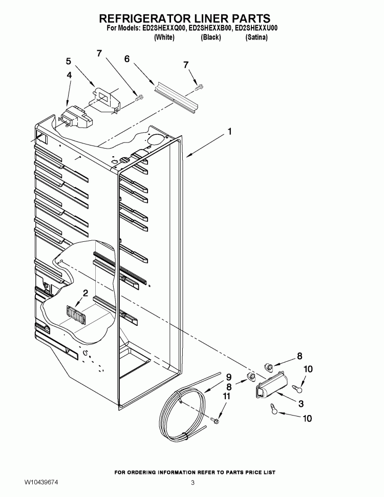 REFRIGERATOR LINER PARTS Diagram and Parts List for ED2SHEXXB00  Whirlpool Refrigerator