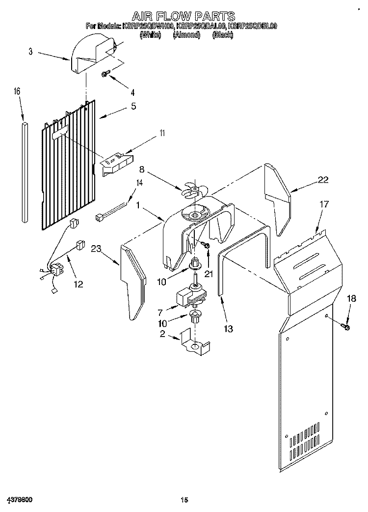 AIR FLOW Diagram and Parts List for KSRP25QDBL00  KitchenAid Refrigerator