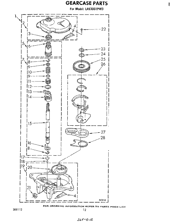 GEARCASE Diagram and Parts List for LA5300XPW3  Whirlpool Washer