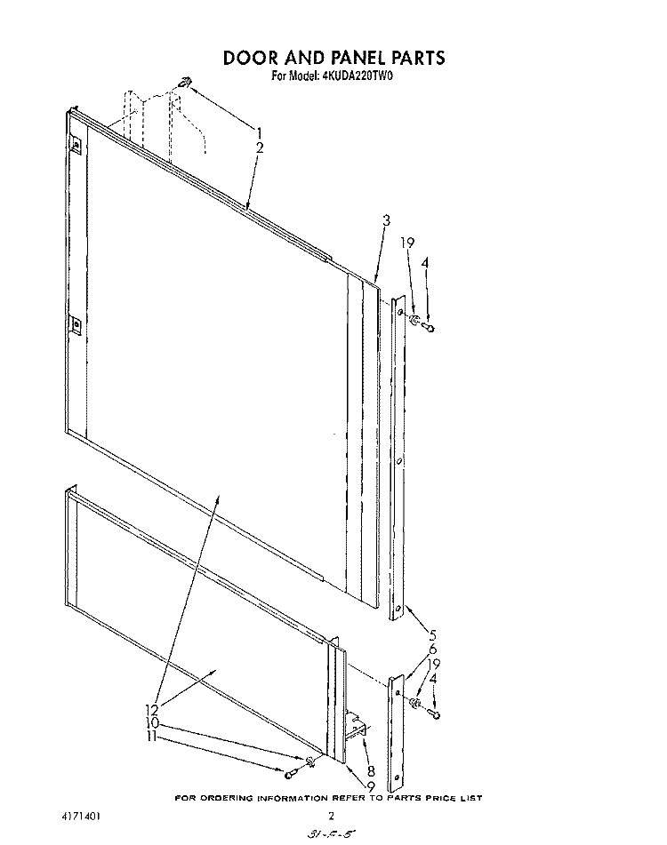 DOOR AND PANEL Diagram and Parts List for 4KUDA220TW0  KitchenAid Dishwasher