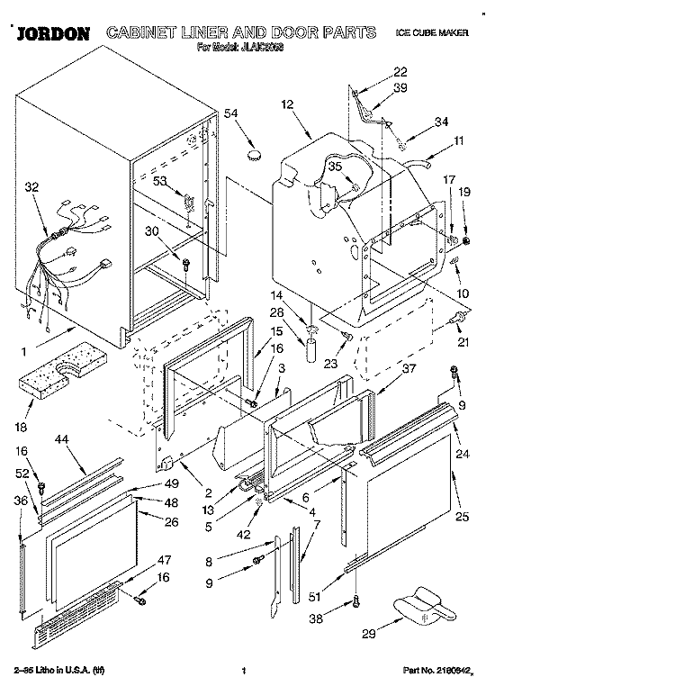 CABINET LINER AND DOOR, LITERATURE Diagram and Parts List for JLAIC5053  Whirlpool Ice Maker