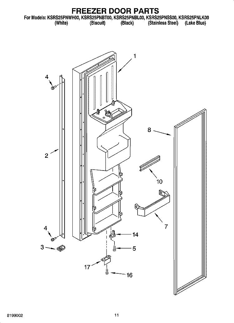 FREEZER DOOR PARTS Diagram and Parts List for KSRS25PNSS00  KitchenAid Refrigerator