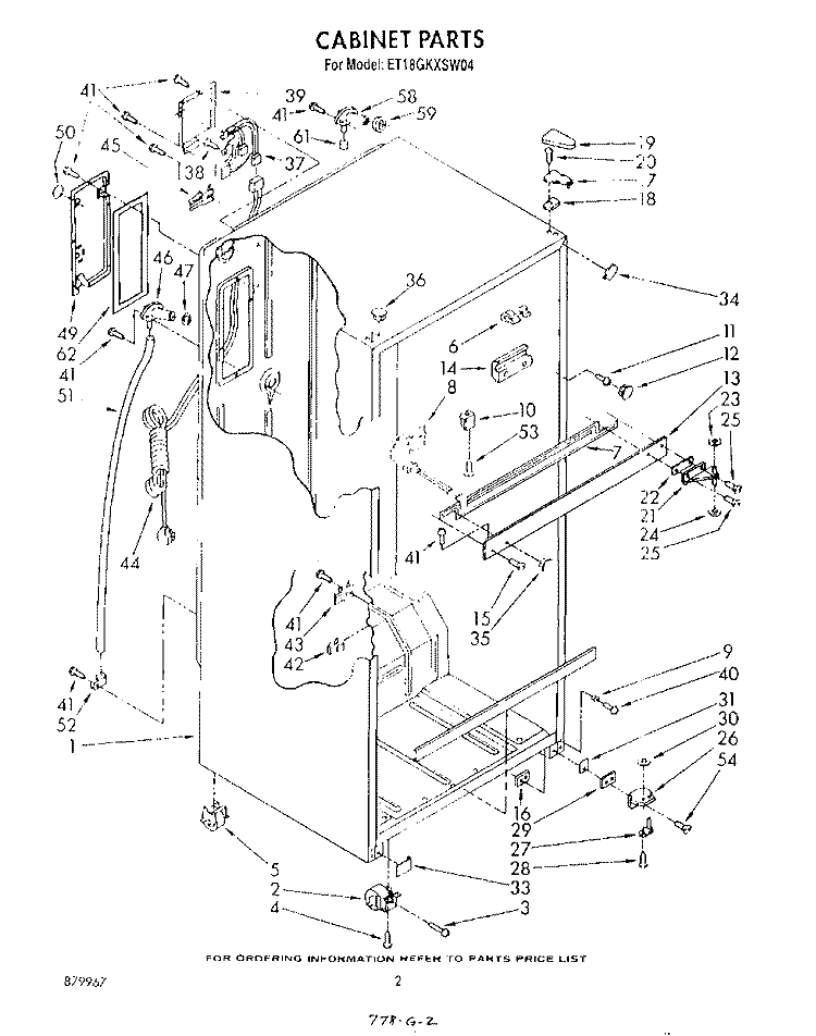 CABINET Diagram and Parts List for ET18GKXSW04  Whirlpool Refrigerator