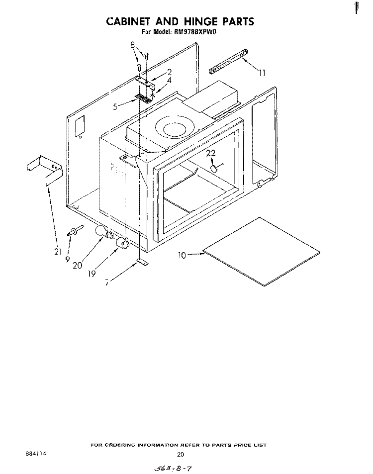 CABINET AND HINGE , LITERATURE Diagram and Parts List for RM978BXPW0  Whirlpool Microwave Oven Combo