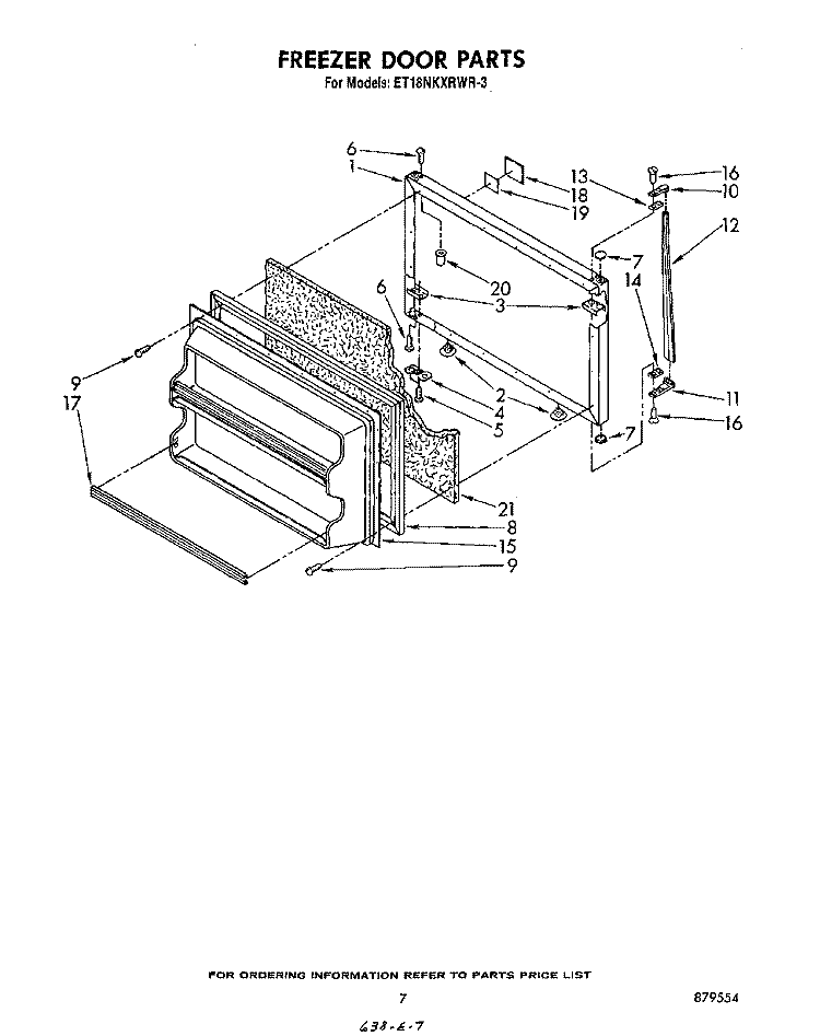 FREEZER DOOR Diagram and Parts List for ET18NKXRWR3  Whirlpool Refrigerator