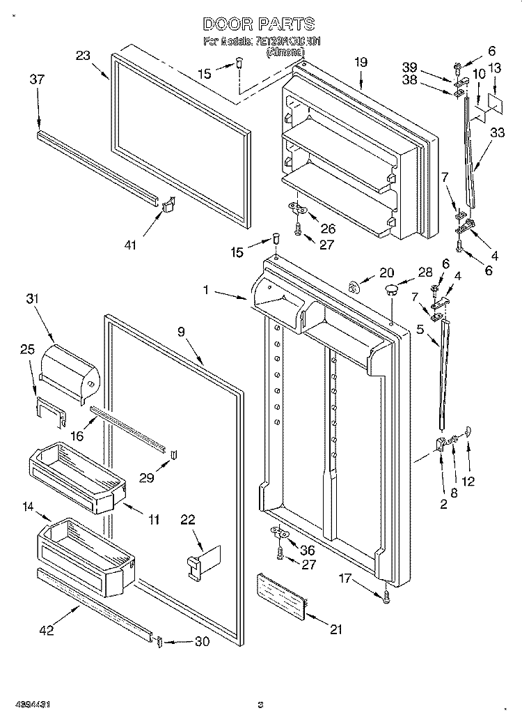 DOOR Diagram and Parts List for 7ET20PKXDN01  Whirlpool Refrigerator