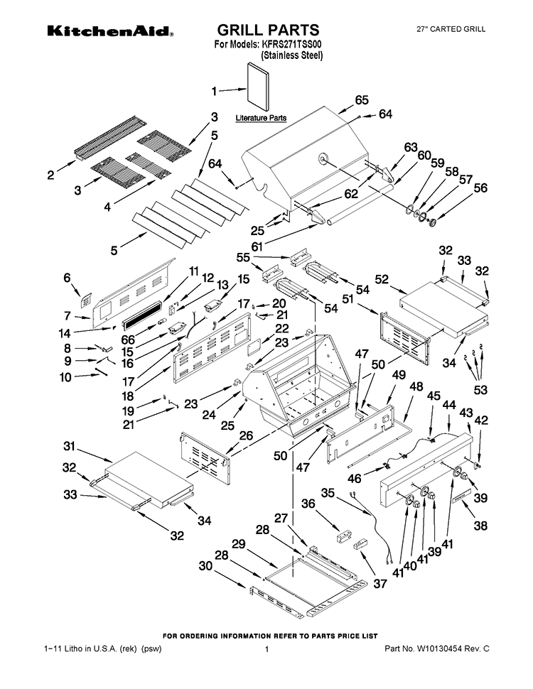 GRILL PARTS Diagram and Parts List for KFRS271TSS00  KitchenAid Grill