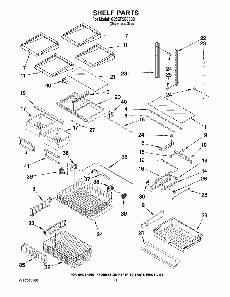 SHELF PARTS Diagram and Parts List for G25EFSB23S8  Whirlpool Refrigerator