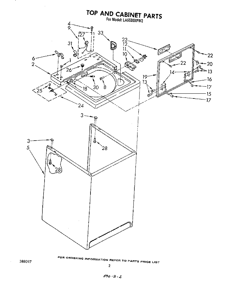 TOP AND CABINET , LITERATURE AND OPTIONAL Diagram and Parts List for LA5530XPW2  Whirlpool Washer