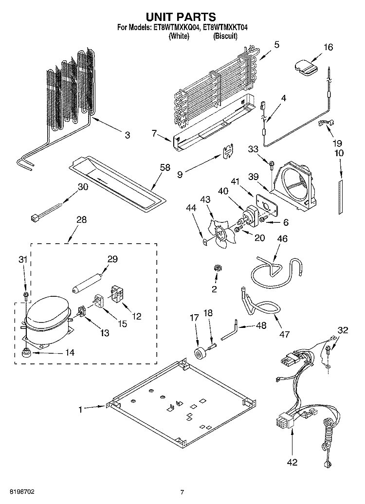 UNIT PARTS Diagram and Parts List for ET8WTMXKQ04  Whirlpool Refrigerator