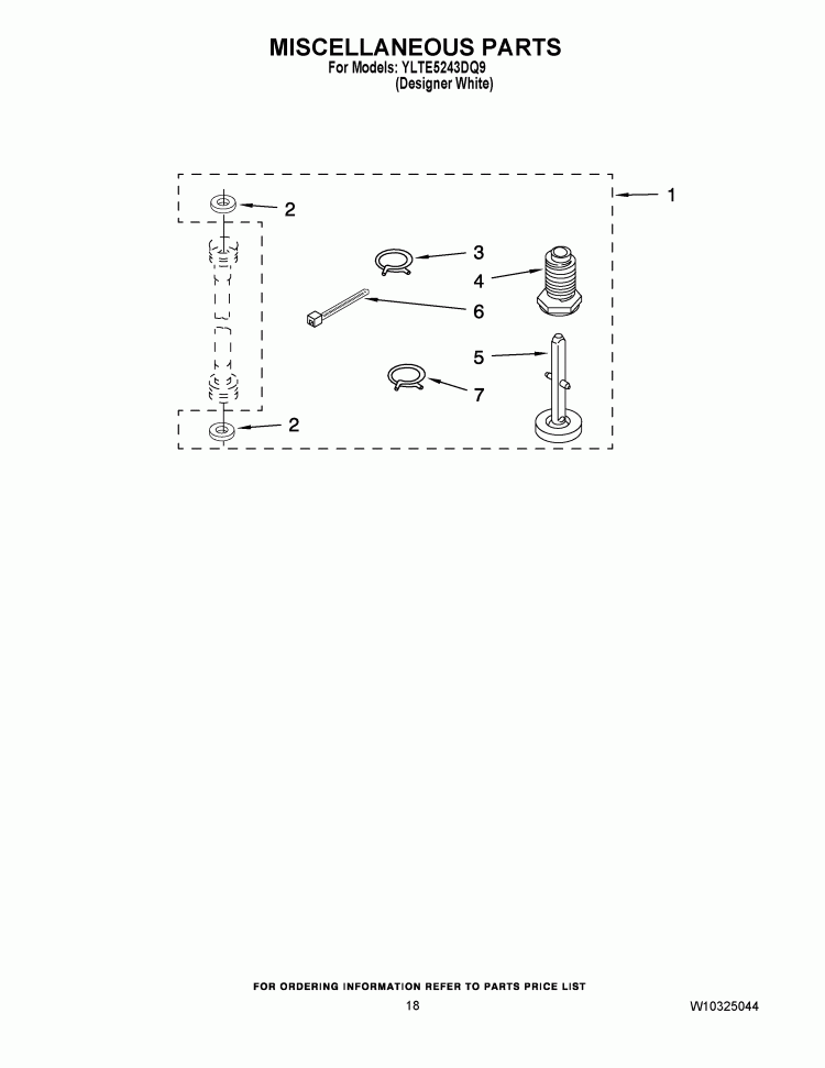 MISCELLANEOUS PARTS Diagram and Parts List for YLTE5243DQ9  Whirlpool Washer Dryer Combo