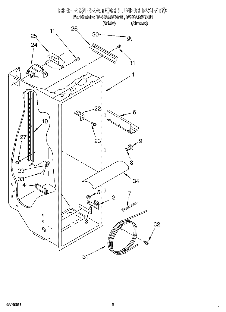 REFRIGERATOR LINER Diagram and Parts List for TS22AQXGN01  Whirlpool Refrigerator
