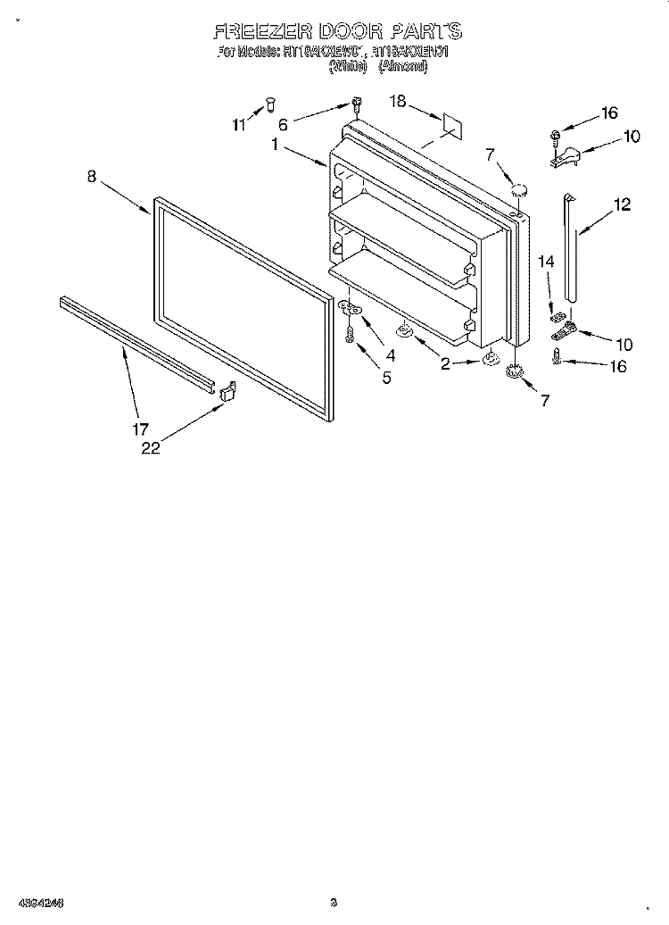 FREEZER DOOR Diagram and Parts List for RT18AKXEN01  Roper Refrigerator