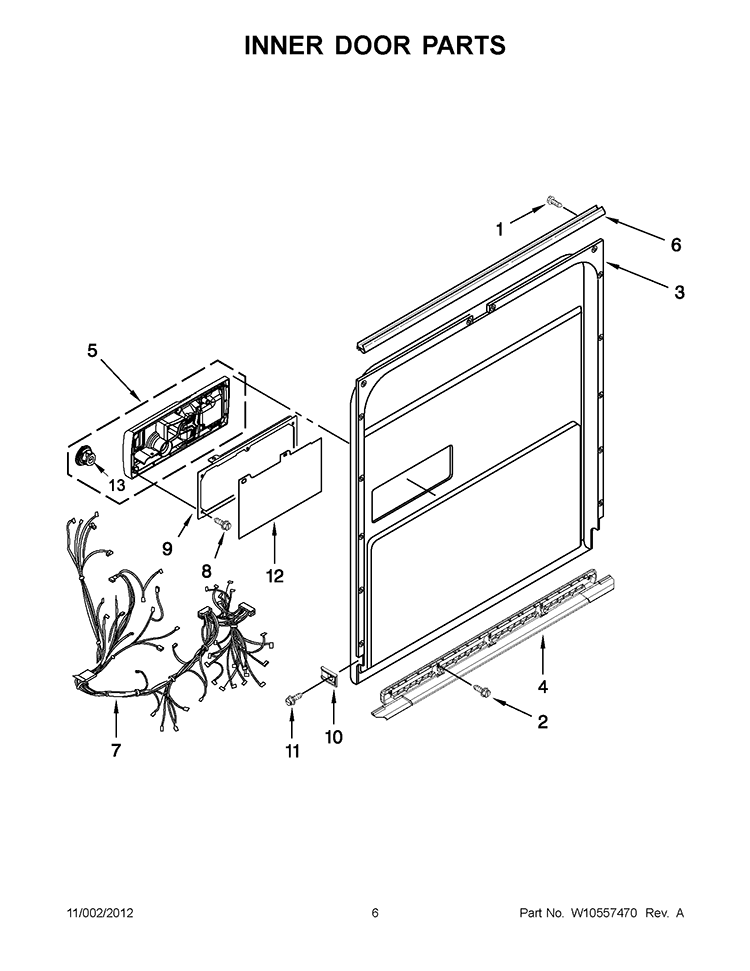INNER DOOR PARTS Diagram and Parts List for KUDE40FXBT6  KitchenAid Dishwasher