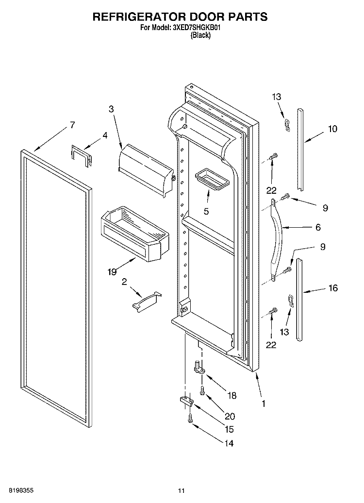 REFRIGERATOR DOOR Diagram and Parts List for 3XED7SHGKB01  Whirlpool Refrigerator