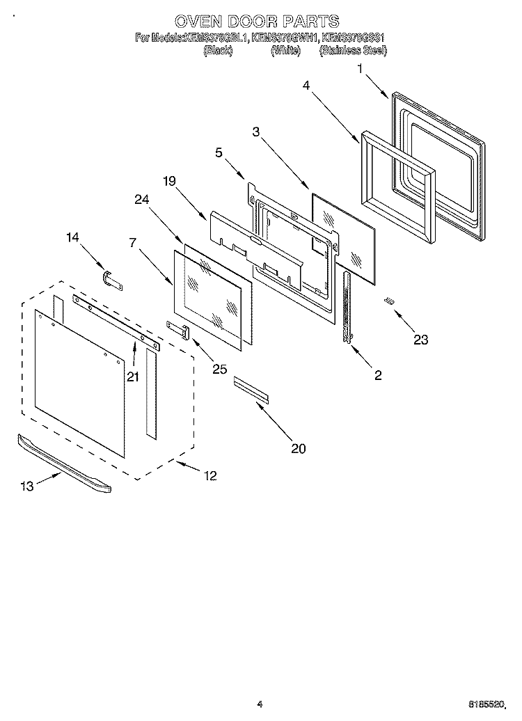 OVEN DOOR Diagram and Parts List for KEMS378GWH1  KitchenAid Microwave Oven Combo