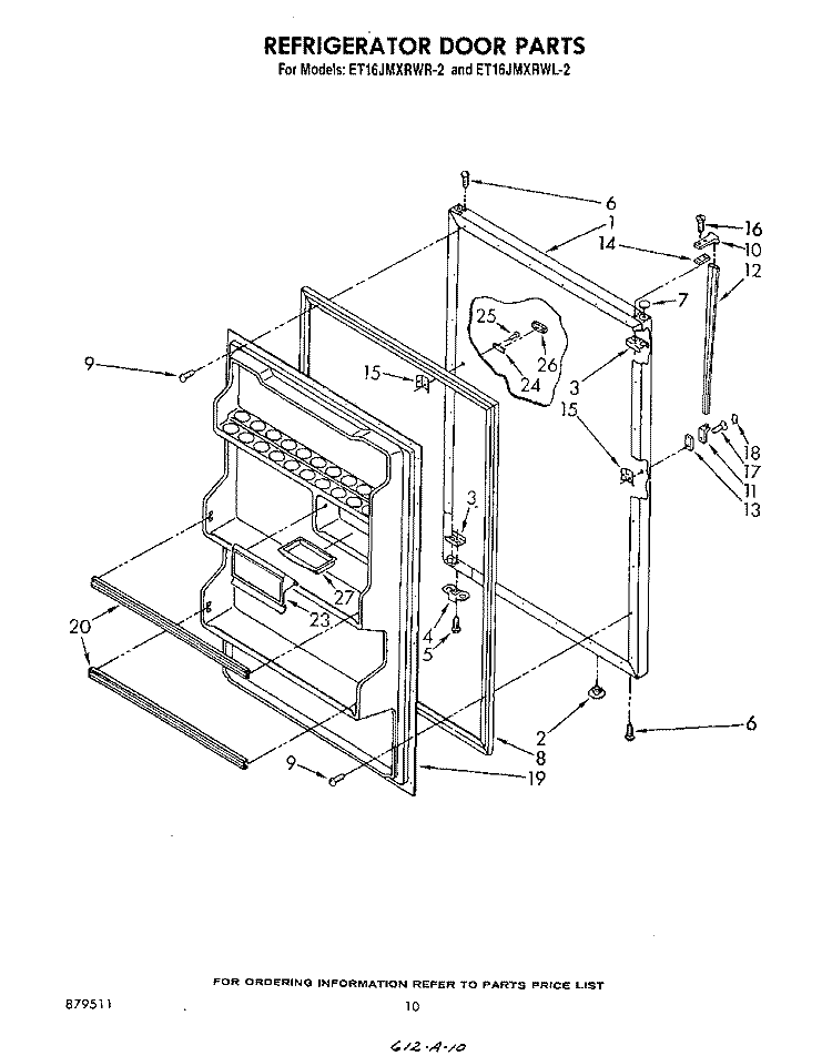 REFRIGERATOR DOOR Diagram and Parts List for ET16JMXRWR2  Whirlpool Refrigerator