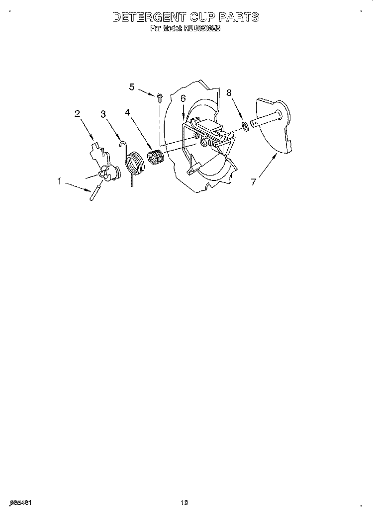 DETERGENT CUP Diagram and Parts List for RUD0800EB  Roper Dishwasher