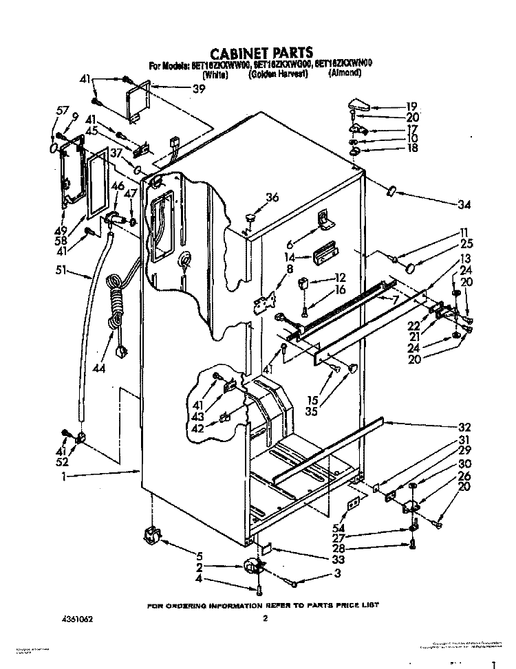 CABINET Diagram and Parts List for 8ET16ZKXWW00  Whirlpool Refrigerator