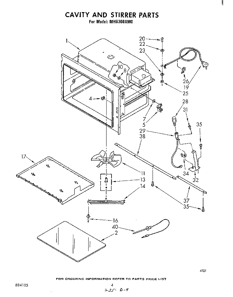 CAVITY AND STIRRER Diagram and Parts List for MH6300XM0  Whirlpool Microwave