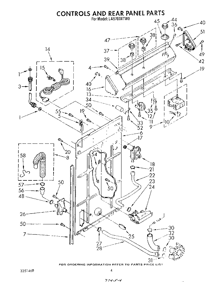 CONTROLS AND REAR PANEL Diagram and Parts List for LA5700XTG0  Whirlpool Washer