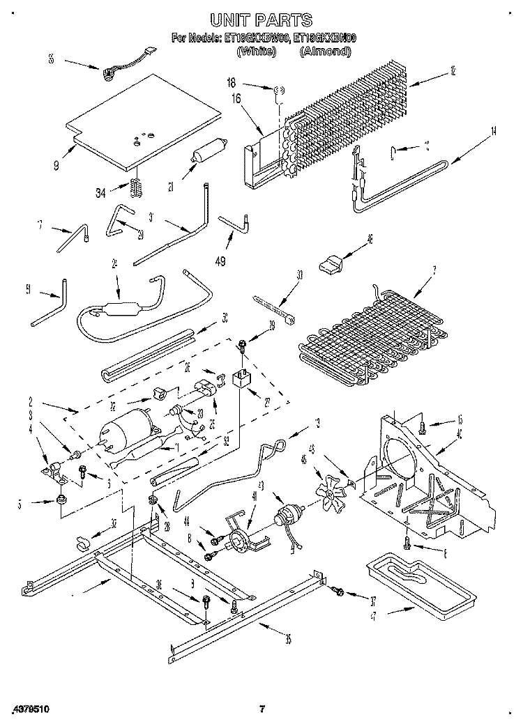 UNIT Diagram and Parts List for ET18GKXBN00  Whirlpool Refrigerator