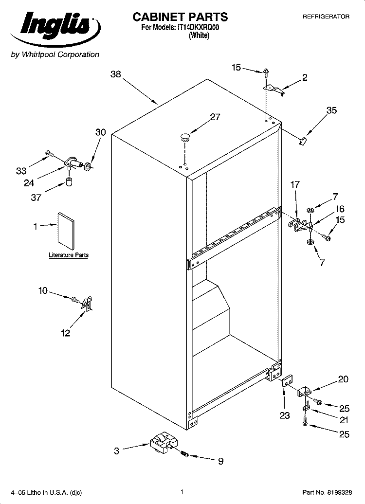 CABINET PARTS Diagram and Parts List for IT14DKXRQ00  Inglis Refrigerator