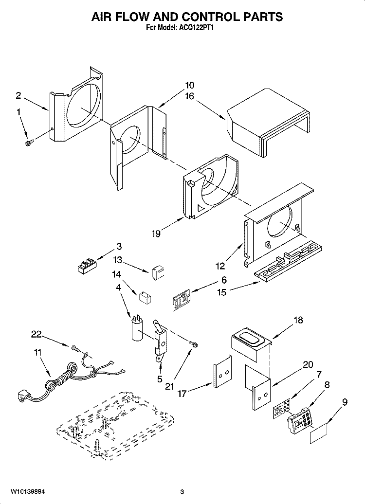 AIR FLOW AND CONTROL PARTS Diagram and Parts List for ACQ122PT1  Whirlpool Air Conditioner