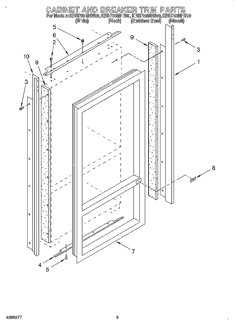 CABINET AND BREAKER TRIM Diagram and Parts List for KBRP36MHS00  KitchenAid Refrigerator