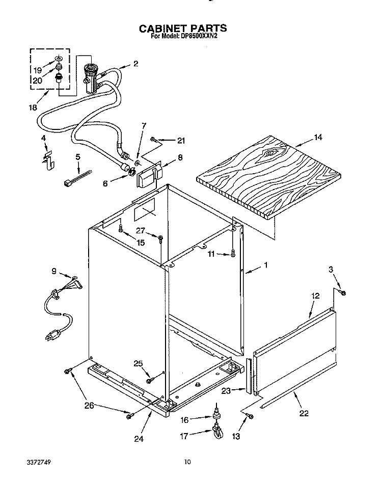 CABINET, OPTIONAL Diagram and Parts List for DP8500XXN2  Whirlpool Dishwasher