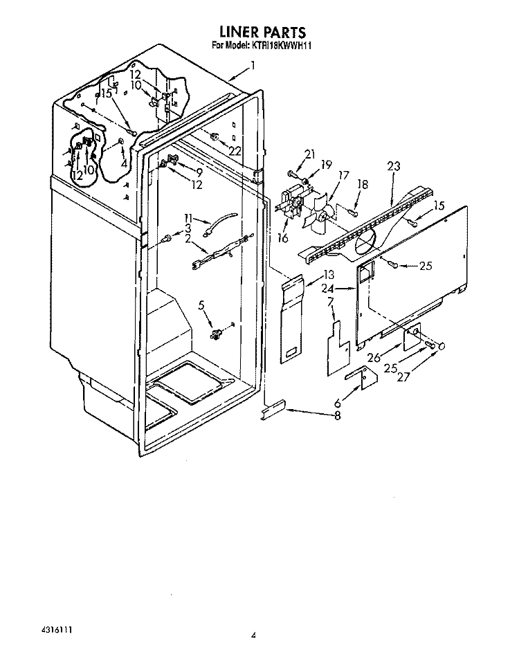 LINER Diagram and Parts List for KTRI18KWWH11  Whirlpool Refrigerator