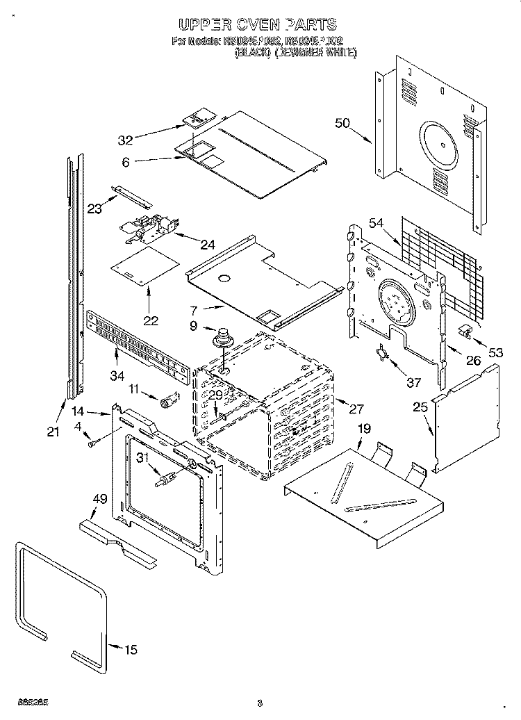 UPPER OVEN Diagram and Parts List for RBD245PDB2  Whirlpool Wall Oven
