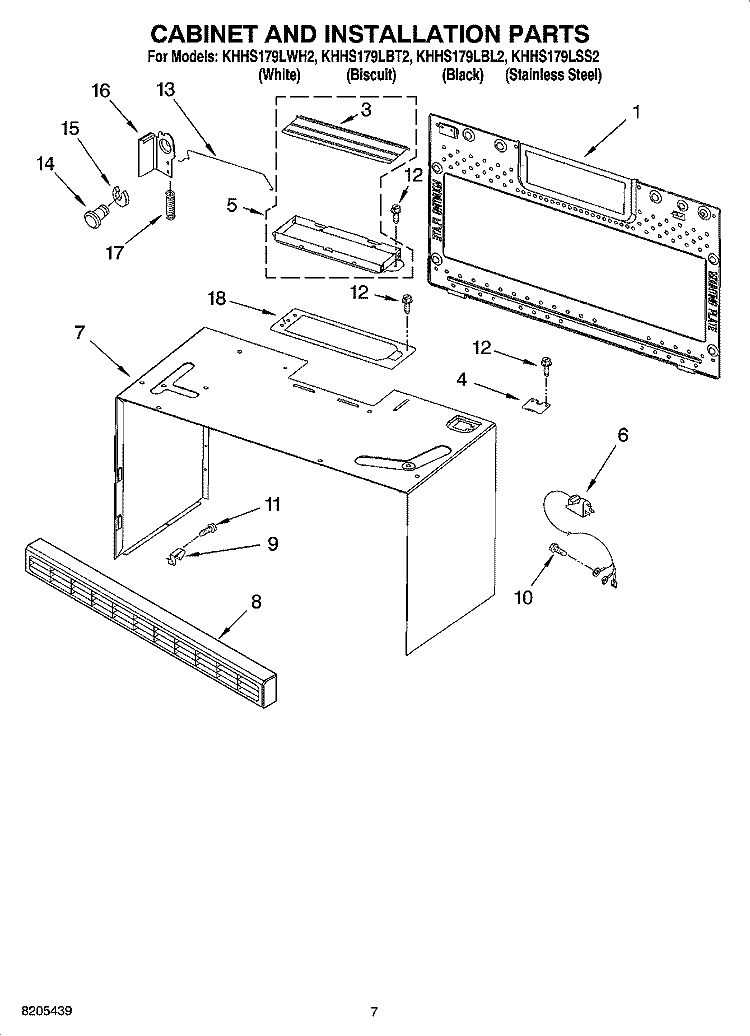 CABINET AND INSTALLATION PARTS Diagram and Parts List for KHHS179LWH2  KitchenAid Microwave